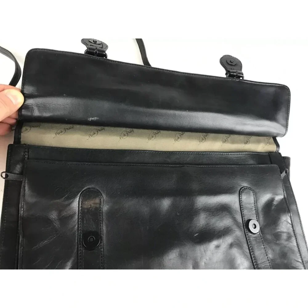 Mark Phillip Unisex Adults Black Full Grain Leather Briefcase Document Case Bag‎